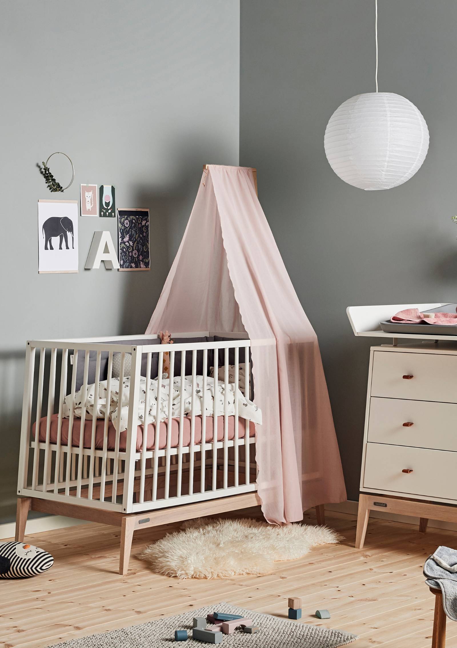Leander Babybett 'Luna' 120cm weiß / Eiche