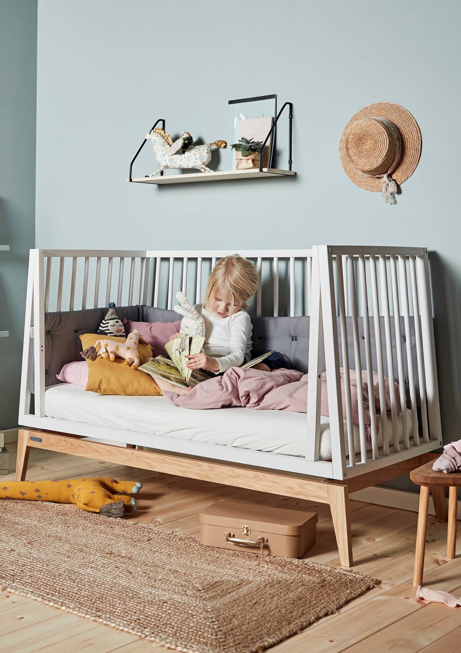 Leander Babybett 'Luna' 120cm weiß / Eiche