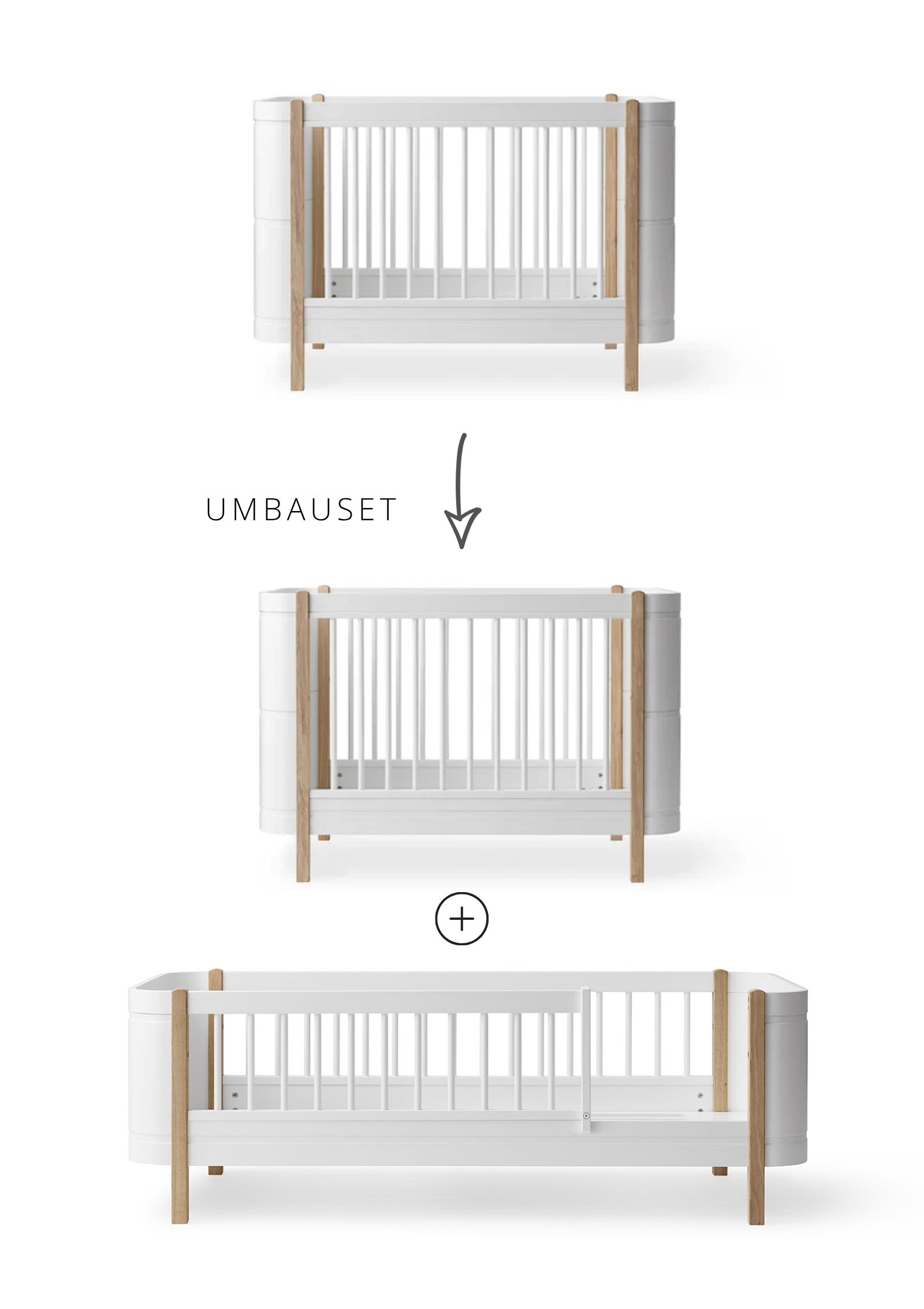 Oliver Furniture Geschwisterset für Babybett 'Wood Mini+' Weiß/Eiche