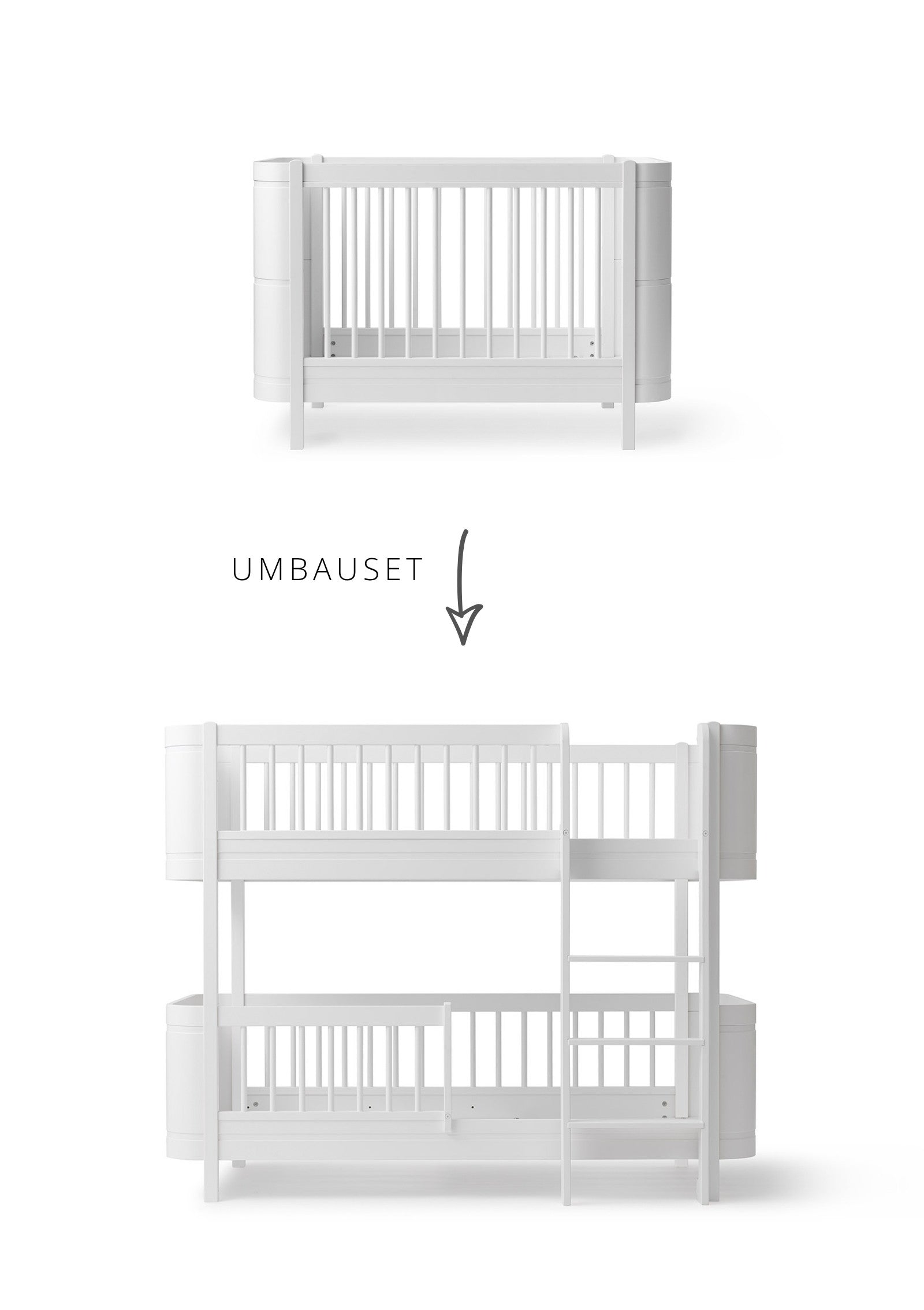 Oliver Furniture Umbauset für 'Wood Mini+' Babybett inkl. Junior-Erweiterung zum halbhohen Etagenbett Weiß