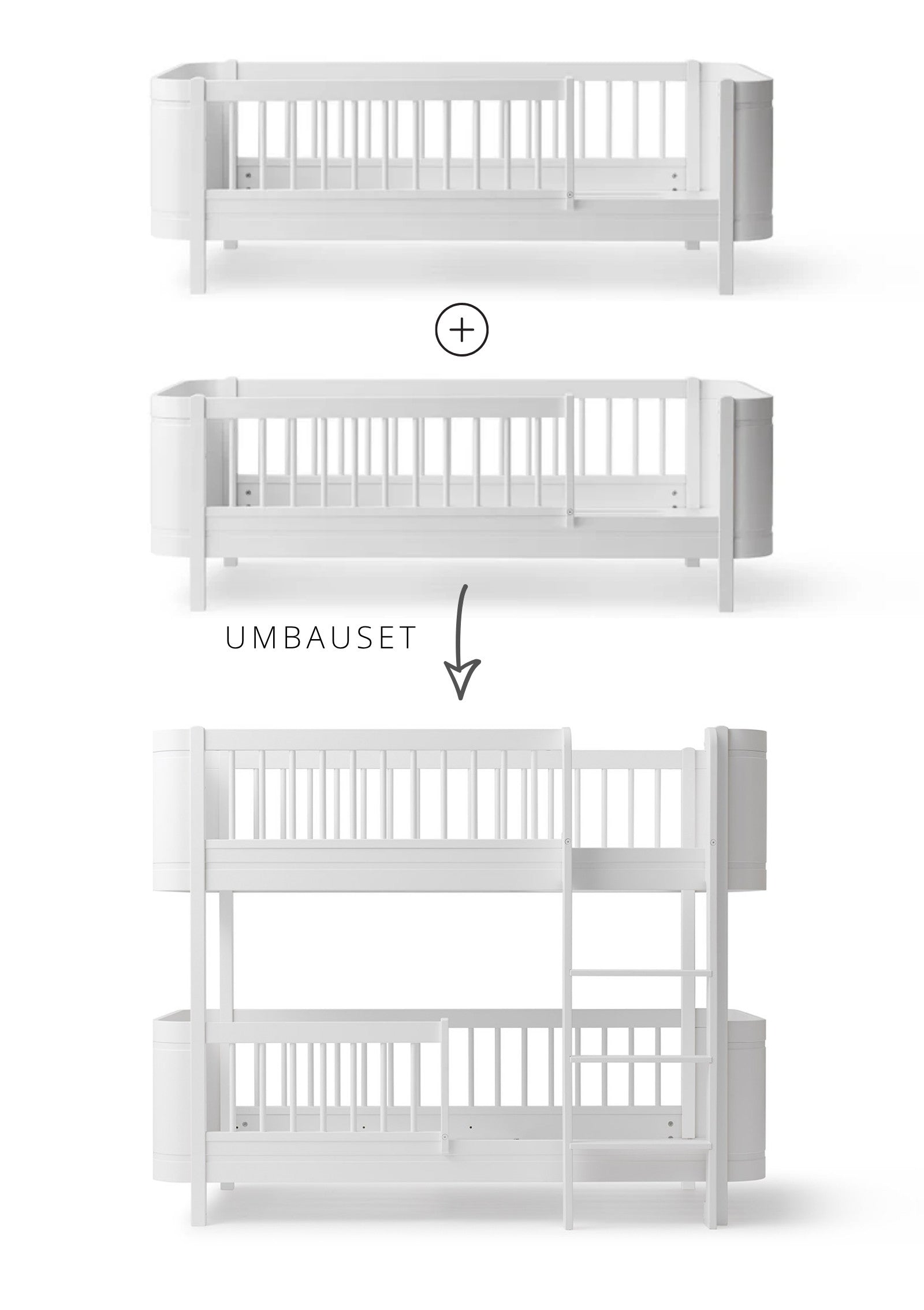 Oliver Furniture Umbauset für 'Wood Mini+' zwei Juniorbetten zum halbhohen Etagenbett Weiß