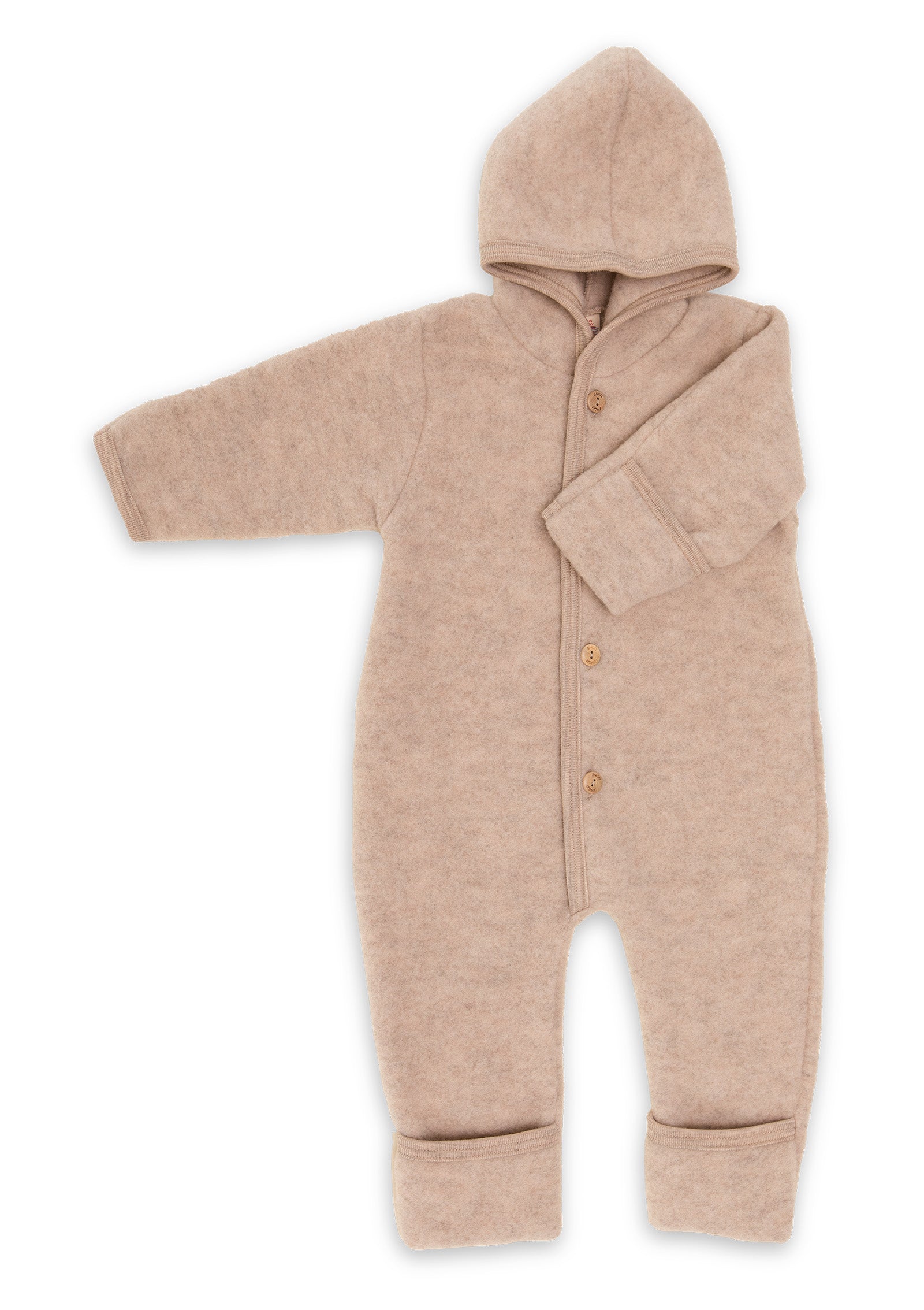 Wollfleece Overall mit Kapuze sand melange