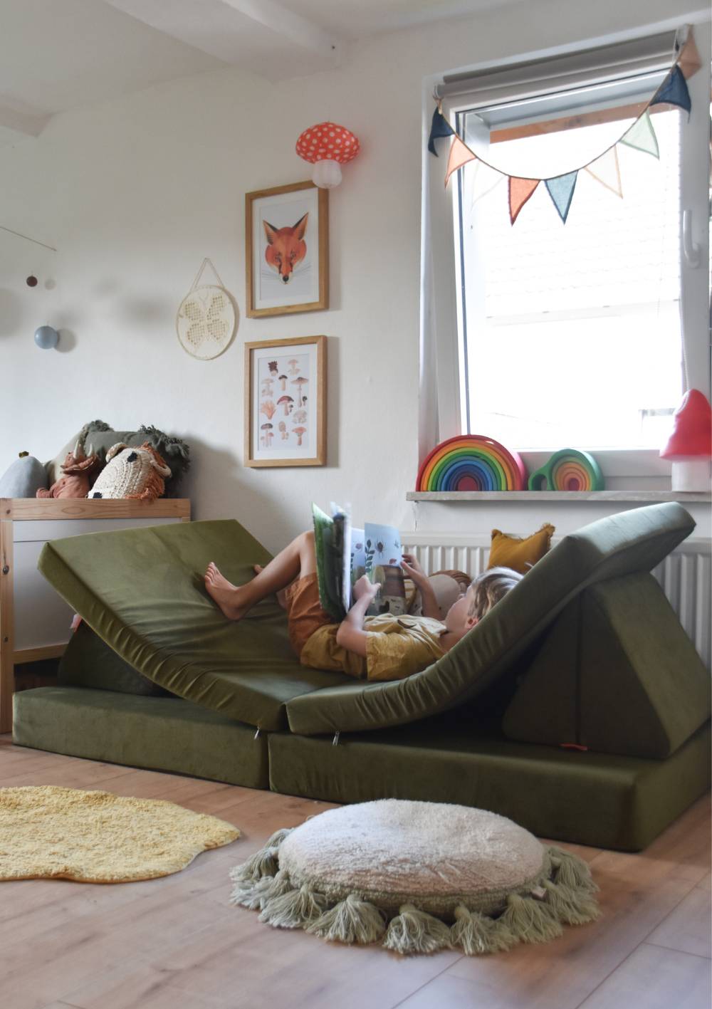 Funzy Spielsofa Velours Schildkröten Grün