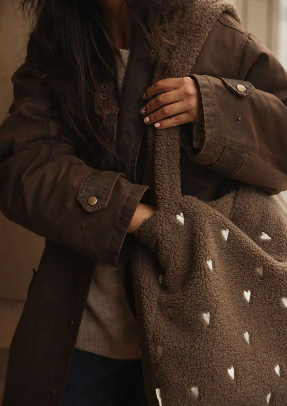 Studio Noos Tasche 'Teddy Mom-Bag' Brown Hearts