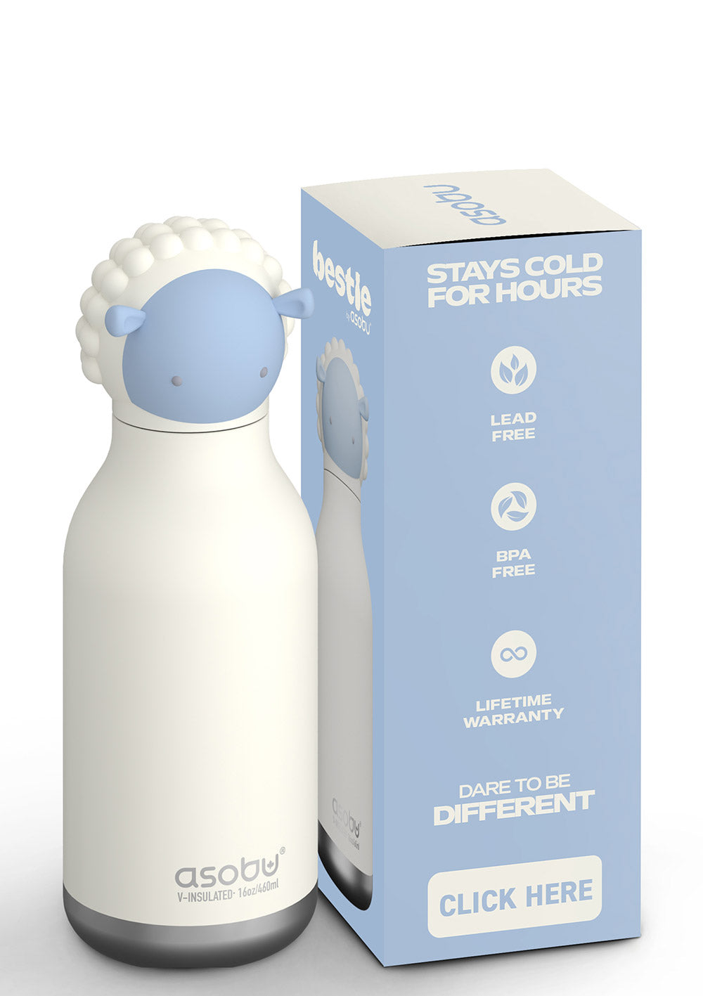 Asobu Bestie Trinkflasche Schaf 'Brie the Sheep' weiss