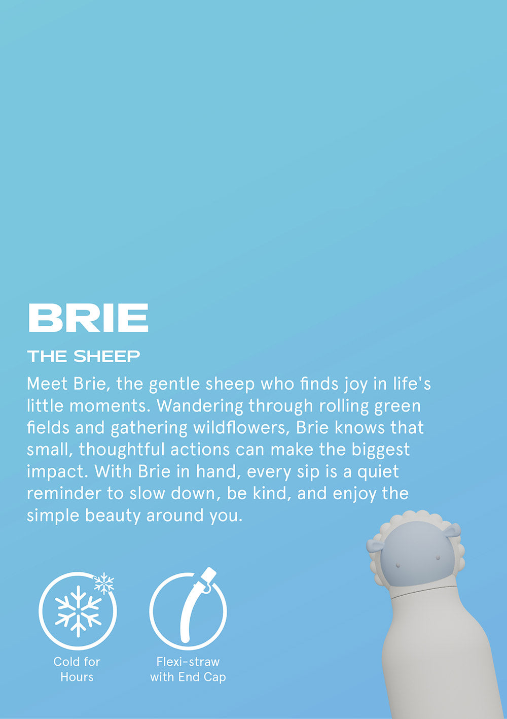 Asobu Bestie Trinkflasche Schaf 'Brie the Sheep' weiss - über Brie (Text auf Englisch)