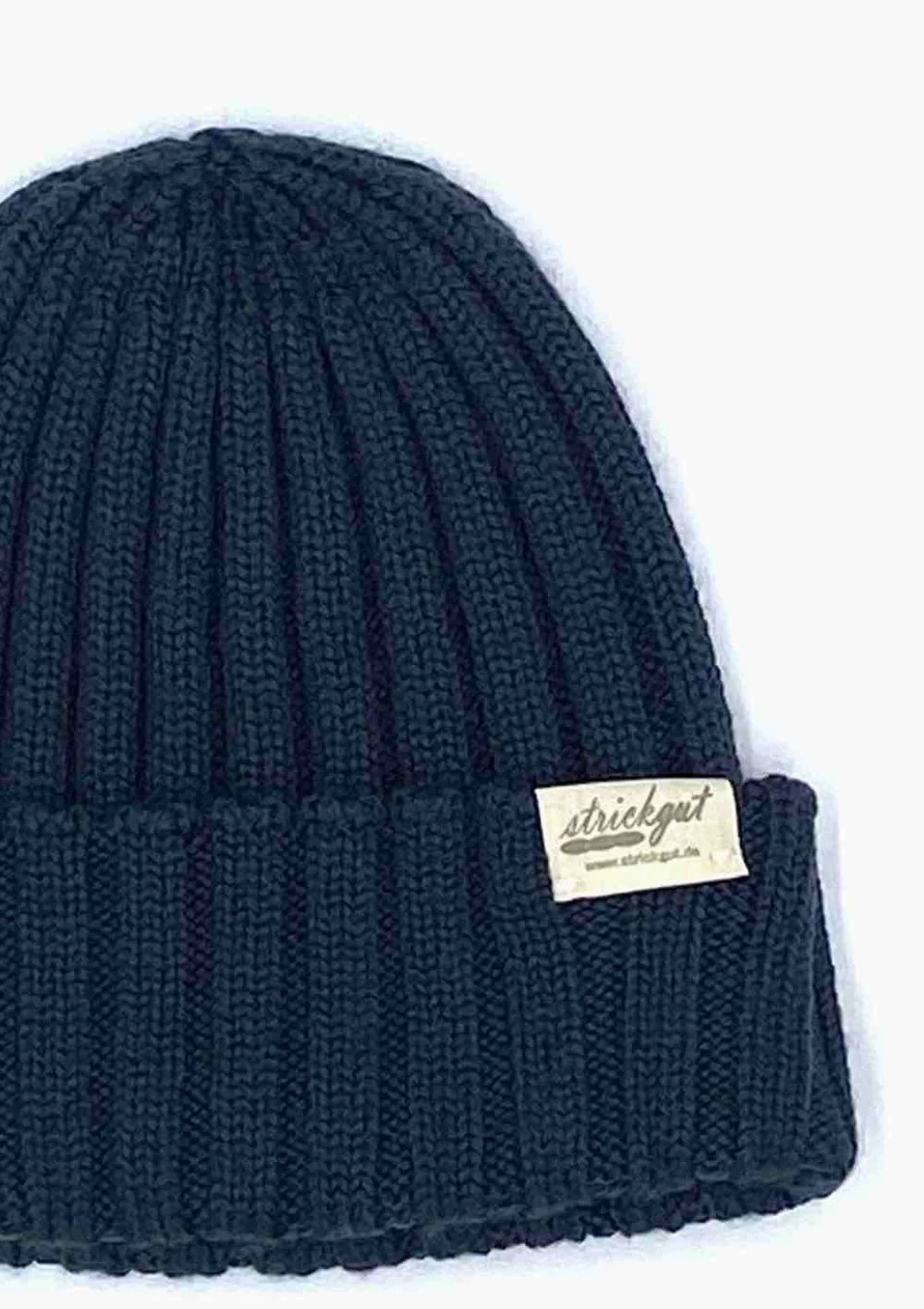 Strickgut Merino Babymütze gerippt Indigo