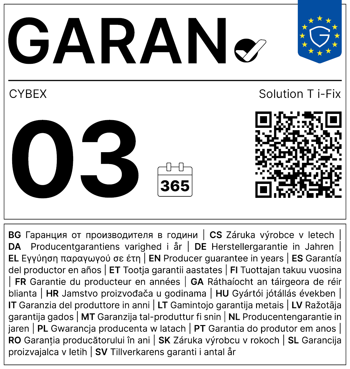 Vollständiges GARAN-Label, 3 Jahre Garantie auf Folgesitz 'Solution T i-Fix PLUS' Sepia Black