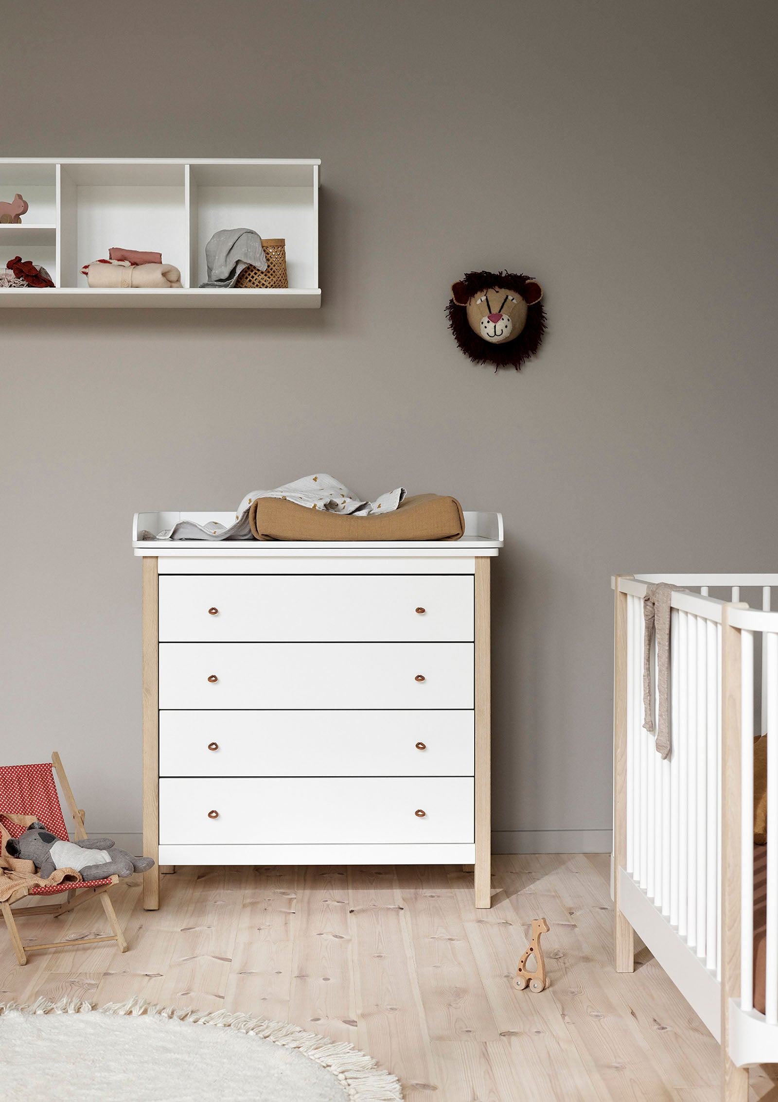 'Wood' Wickelkommode 4 Schubladen weiß/Eiche