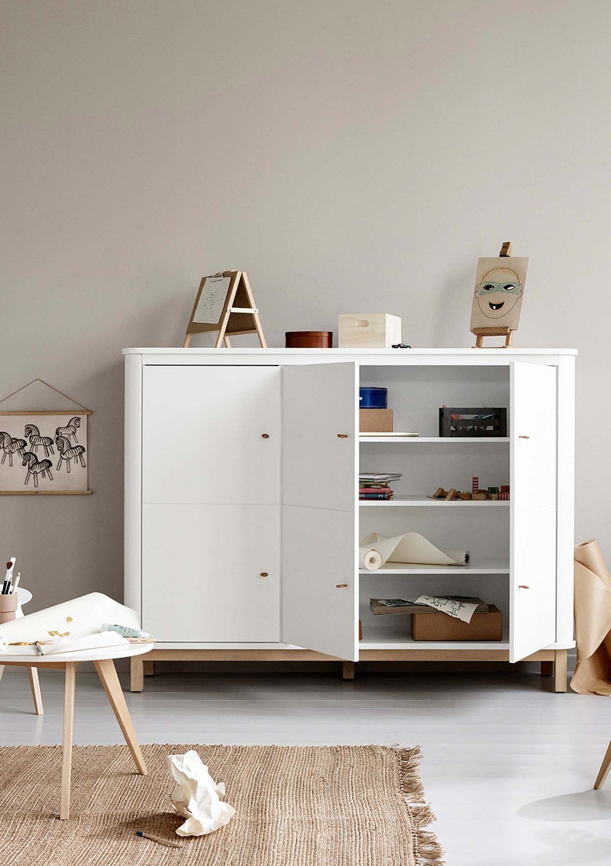 Oliver Furniture Multi-Schrank 3-türig weiß / Eiche