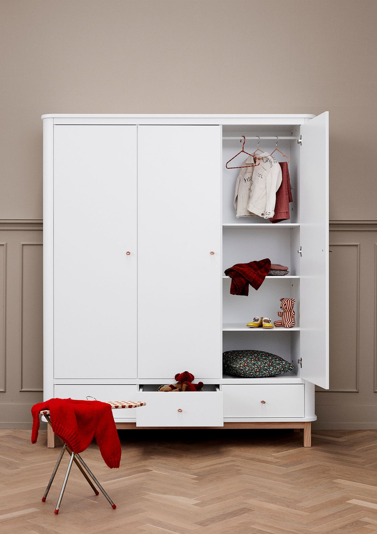 Oliver Furniture Kleiderschrank 'Wood' 3-türig weiss / Eiche