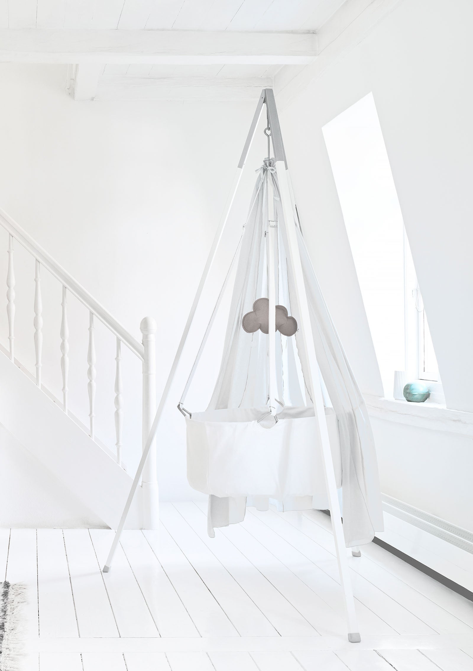 Classic Wiege Set mit Stativ Weiß/Weiß