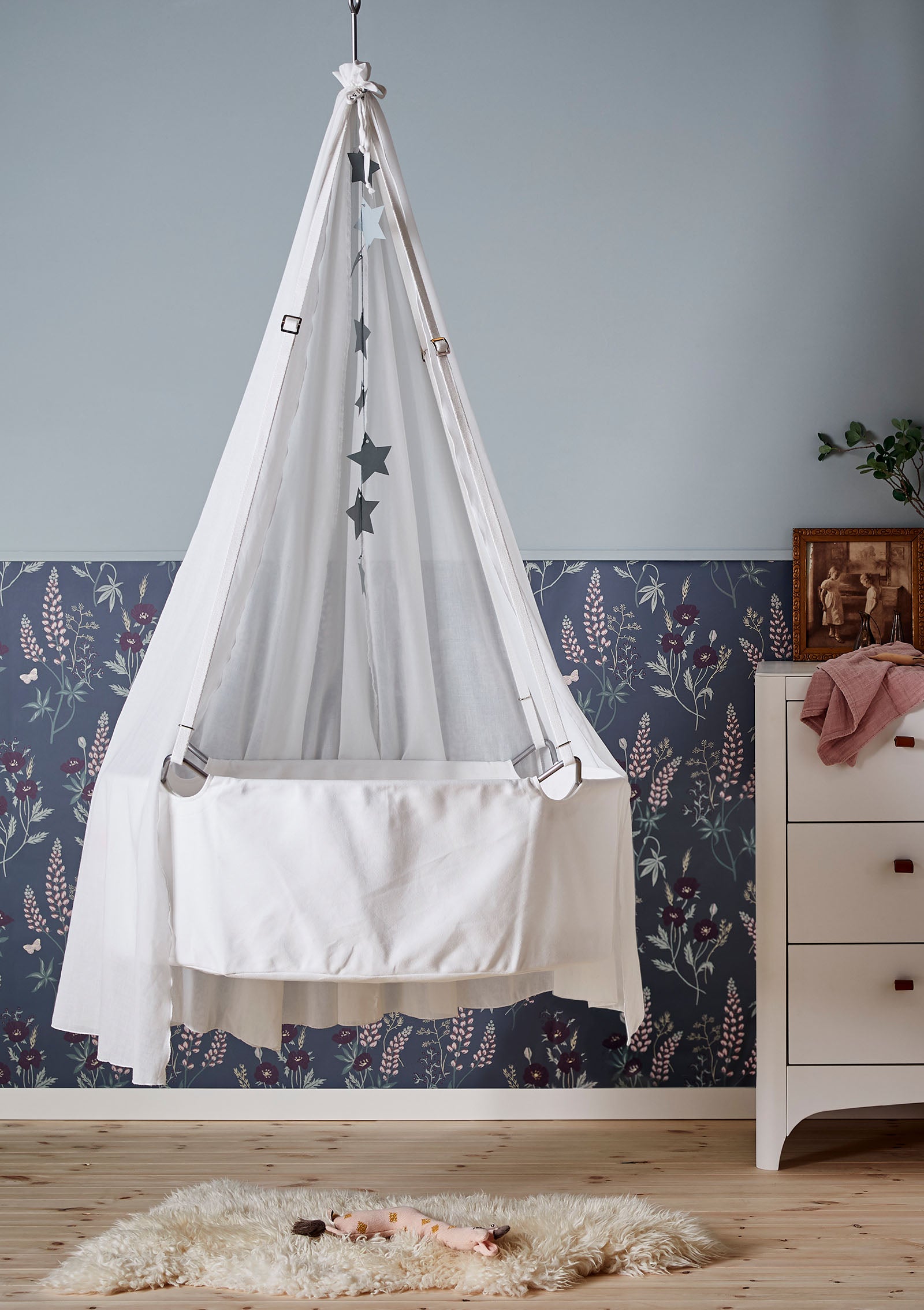 Classic Wiege Set mit Stativ Weiß/Weiß