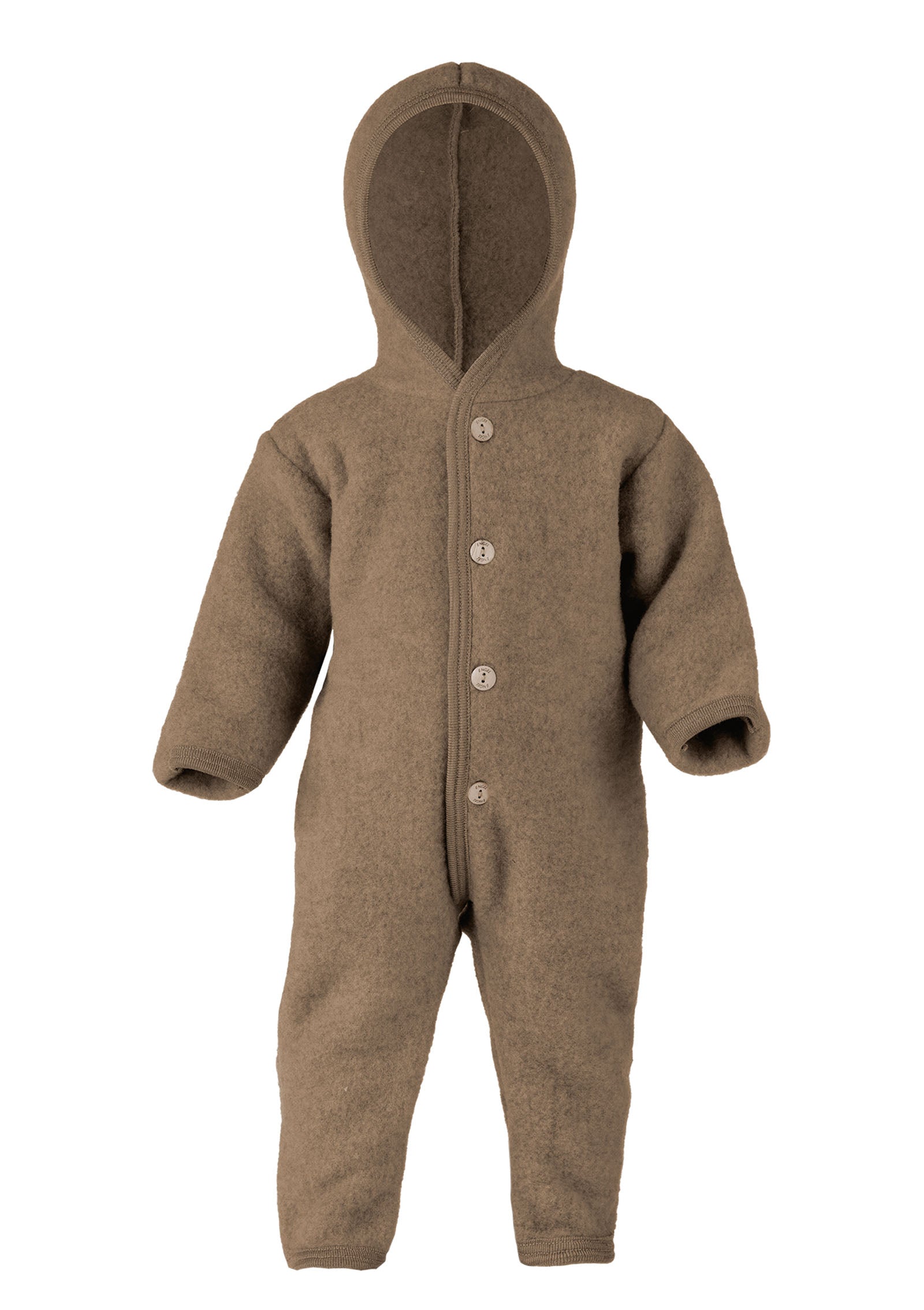 Wollfleece Overall mit Kapuze walnuss melange