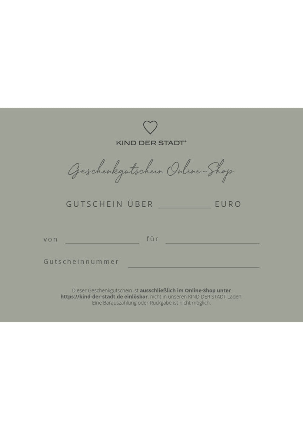 KIND DER STADT Geschenkgutschein Online-Shop