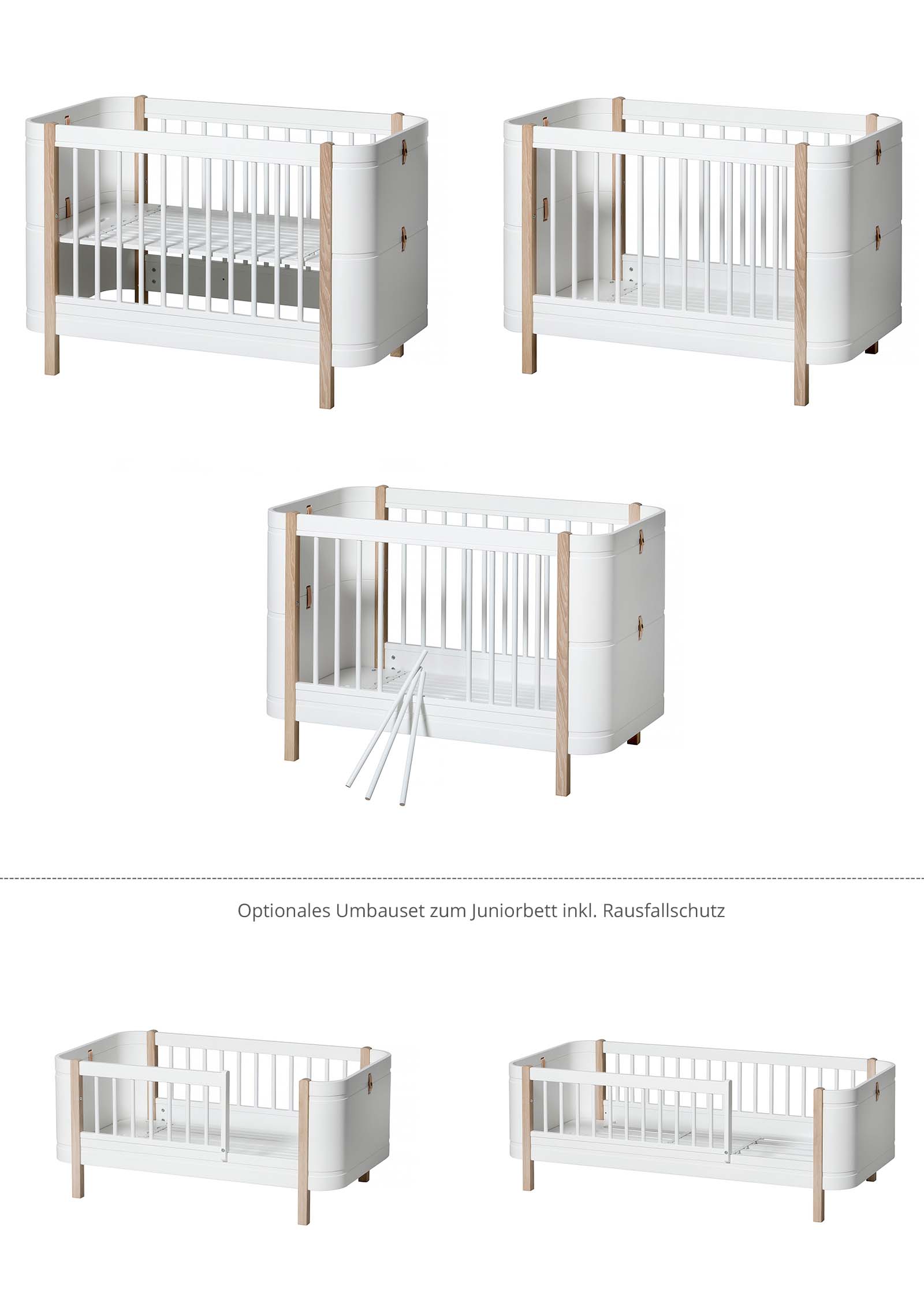 Babybett 'Wood Mini+' Weiß / Eiche 122-162 x 68 cm