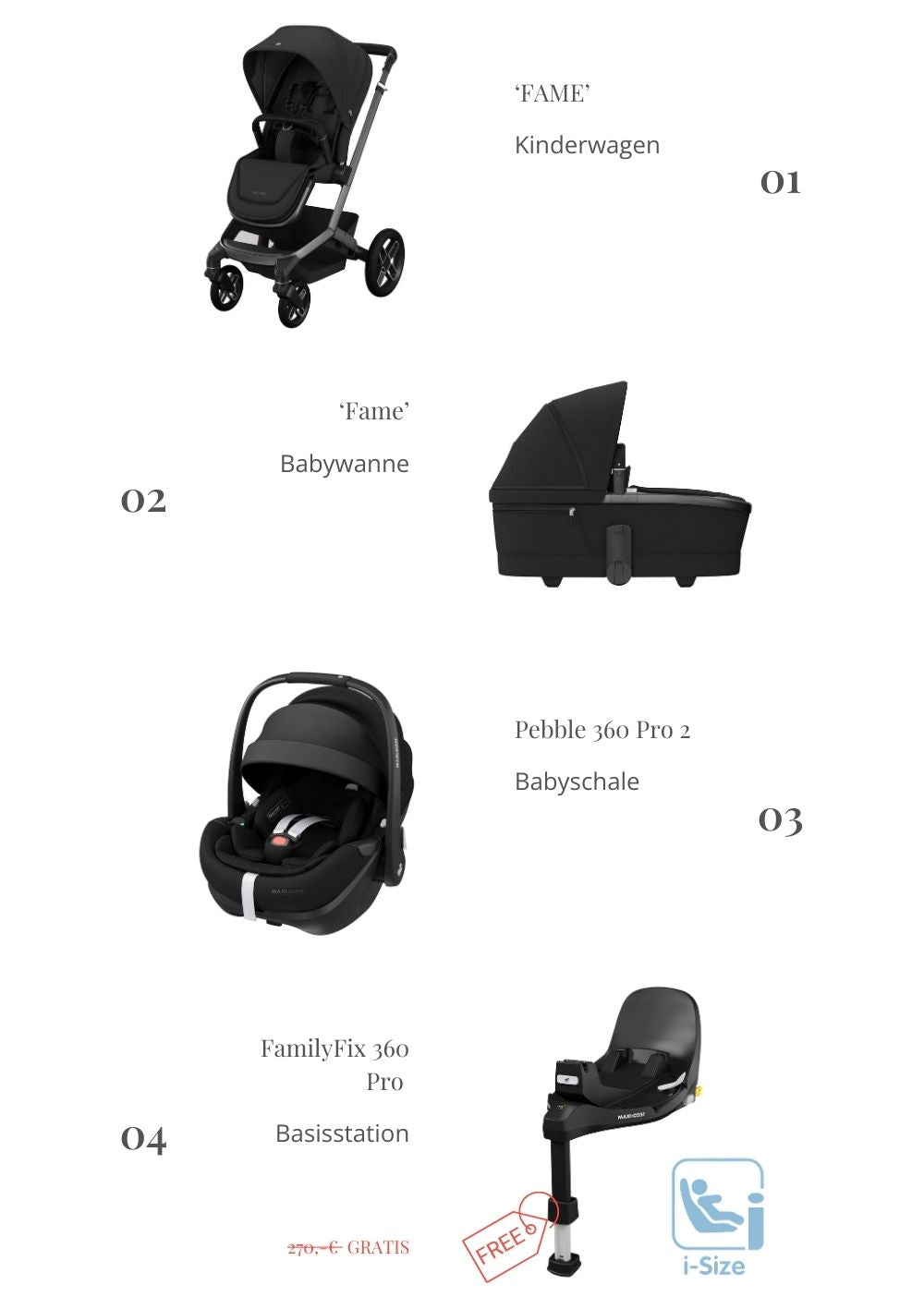 Maxi-Cosi Premium Bundle 4in1 Kinderwagen 'Fame' Twillic Black - gratis Basisstation