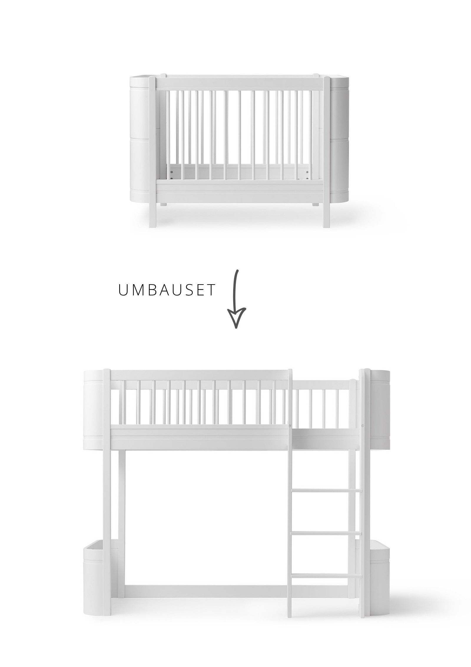 Oliver Furniture Umbauset für 'Wood Mini+' Babybett inkl. Junior-Erweiterung zum halbhohen Hochbett Weiß