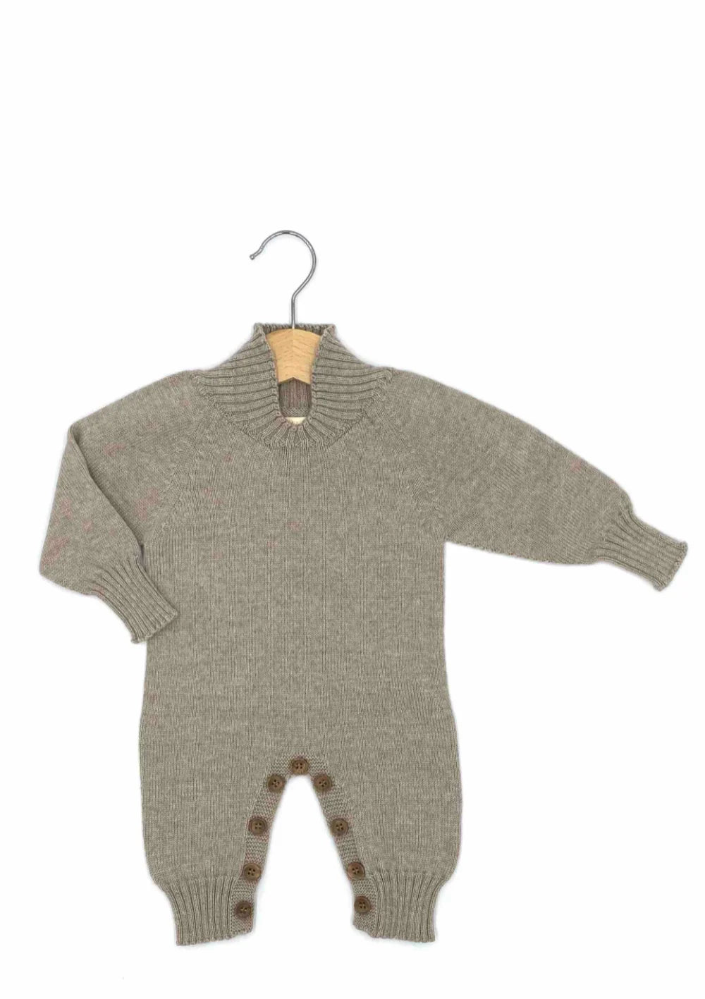 Strickgut Merino Baby Strampler mit langem Ärmel Beige