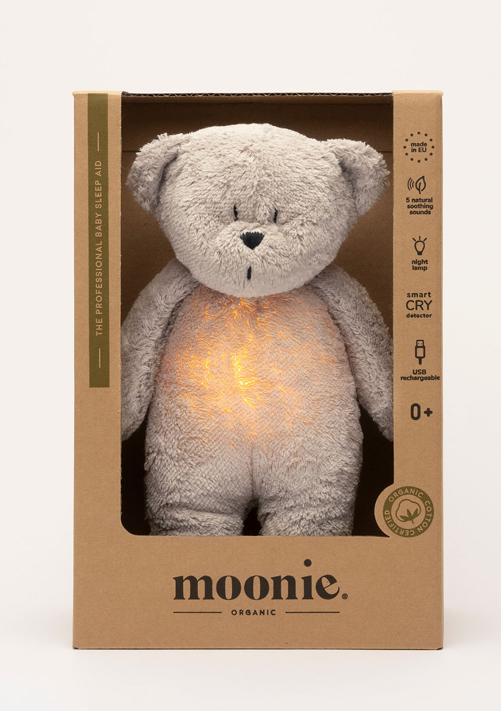 Teddybär mit Licht 'Organic Humming Bear' mineral grey