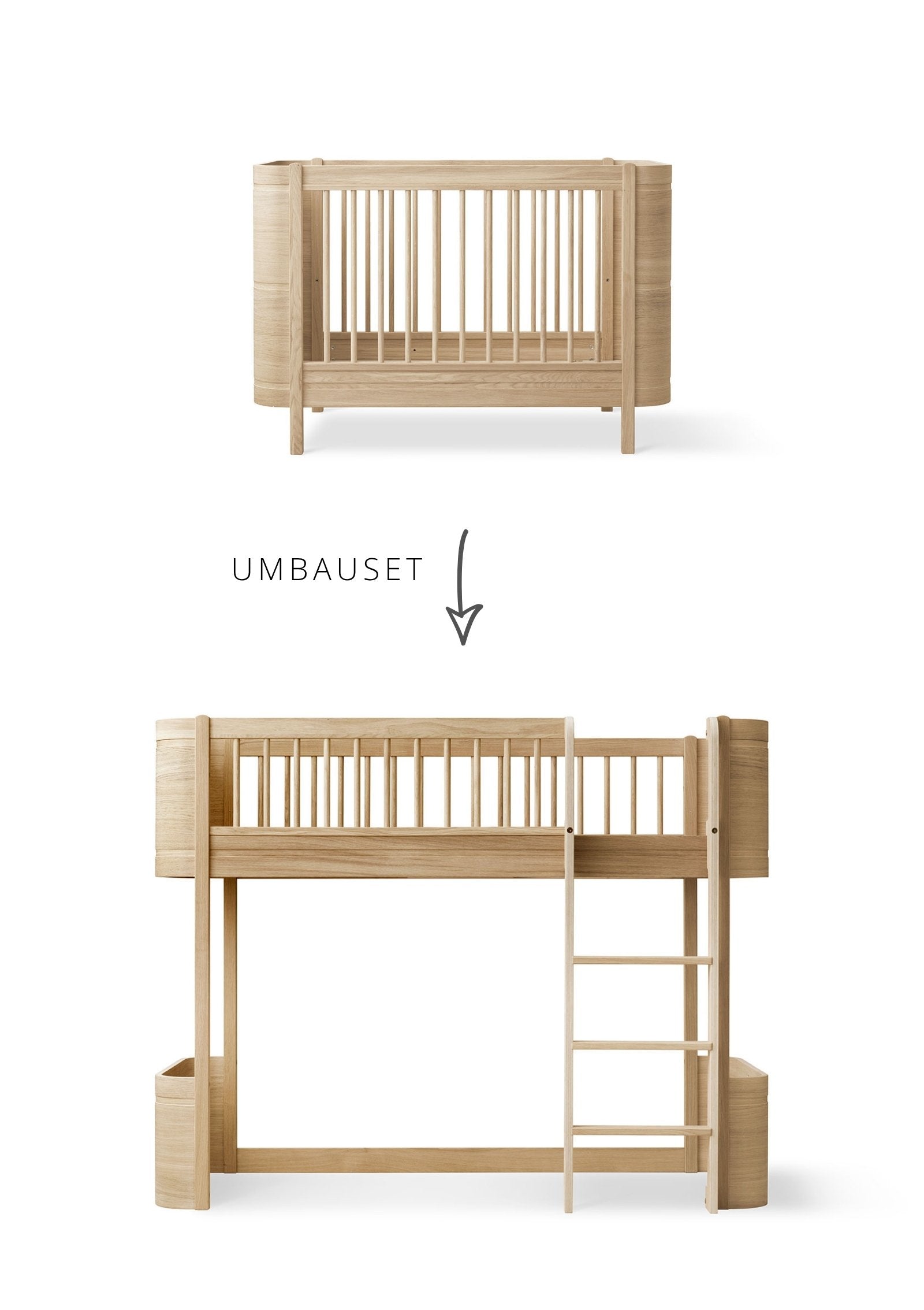 Oliver Furniture Umbauset für 'Wood Mini+' Babybett inkl. Junior-Erweiterung zum halbhohen Hochbett Eiche