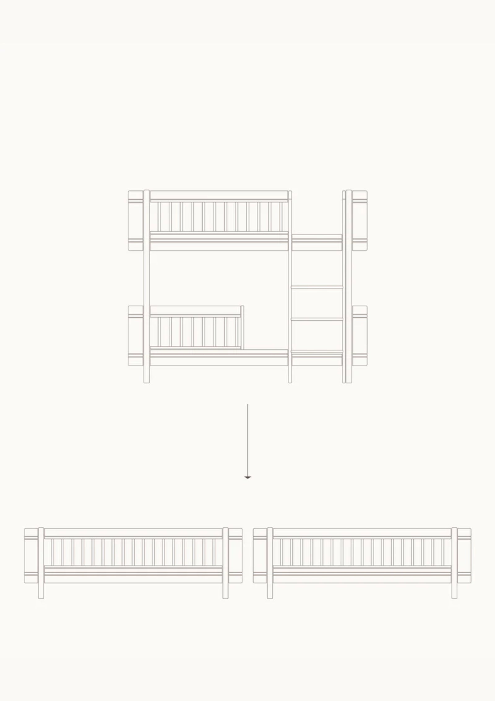 Oliver Furniture Umbauset für 'Wood Mini+' halbhohes Etagenbett zu zwei Juniorbetten Eiche