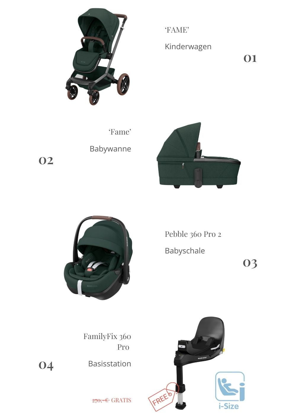 Maxi-Cosi Premium Bundle 4in1 Kinderwagen 'Fame' Twillic Green - gratis Basisstation