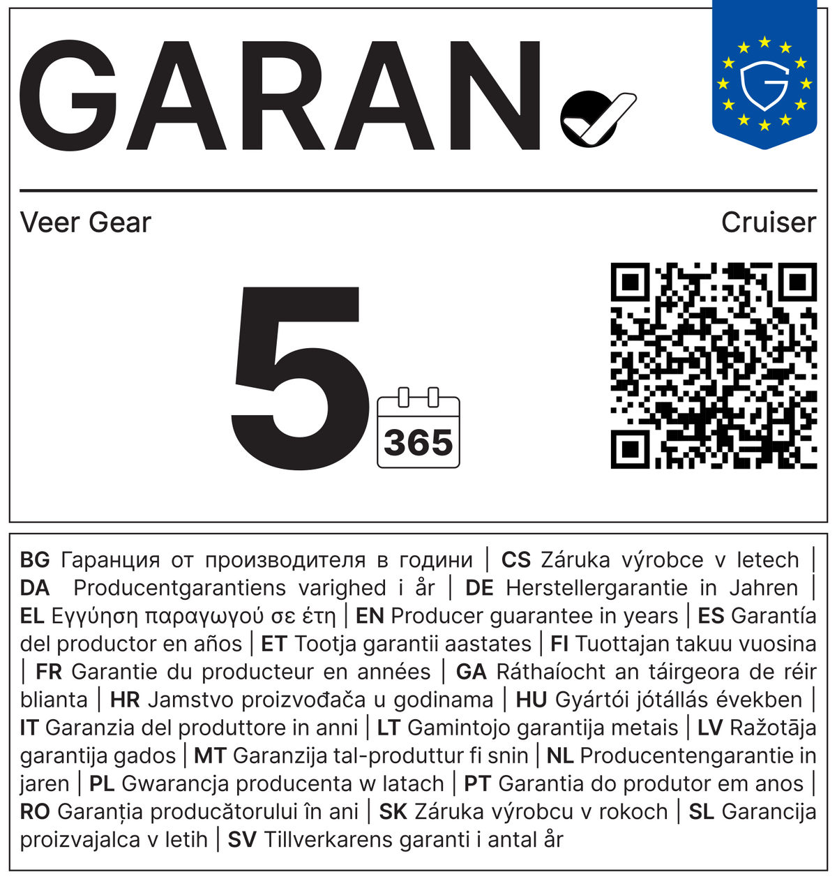 Vollständiges GARAN-Label, 5 Jahre Garantie auf Cruiser (inkl. 2er-Set Becherhalter + Esstisch)