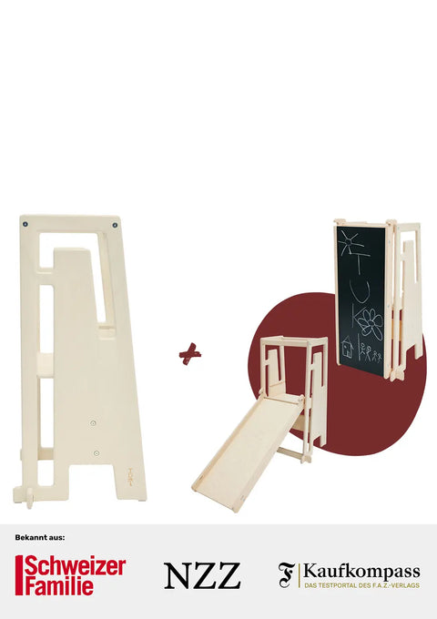 Tuki Entdeckerset Birke Natur Lernturm + Rutsche mit Maltafel