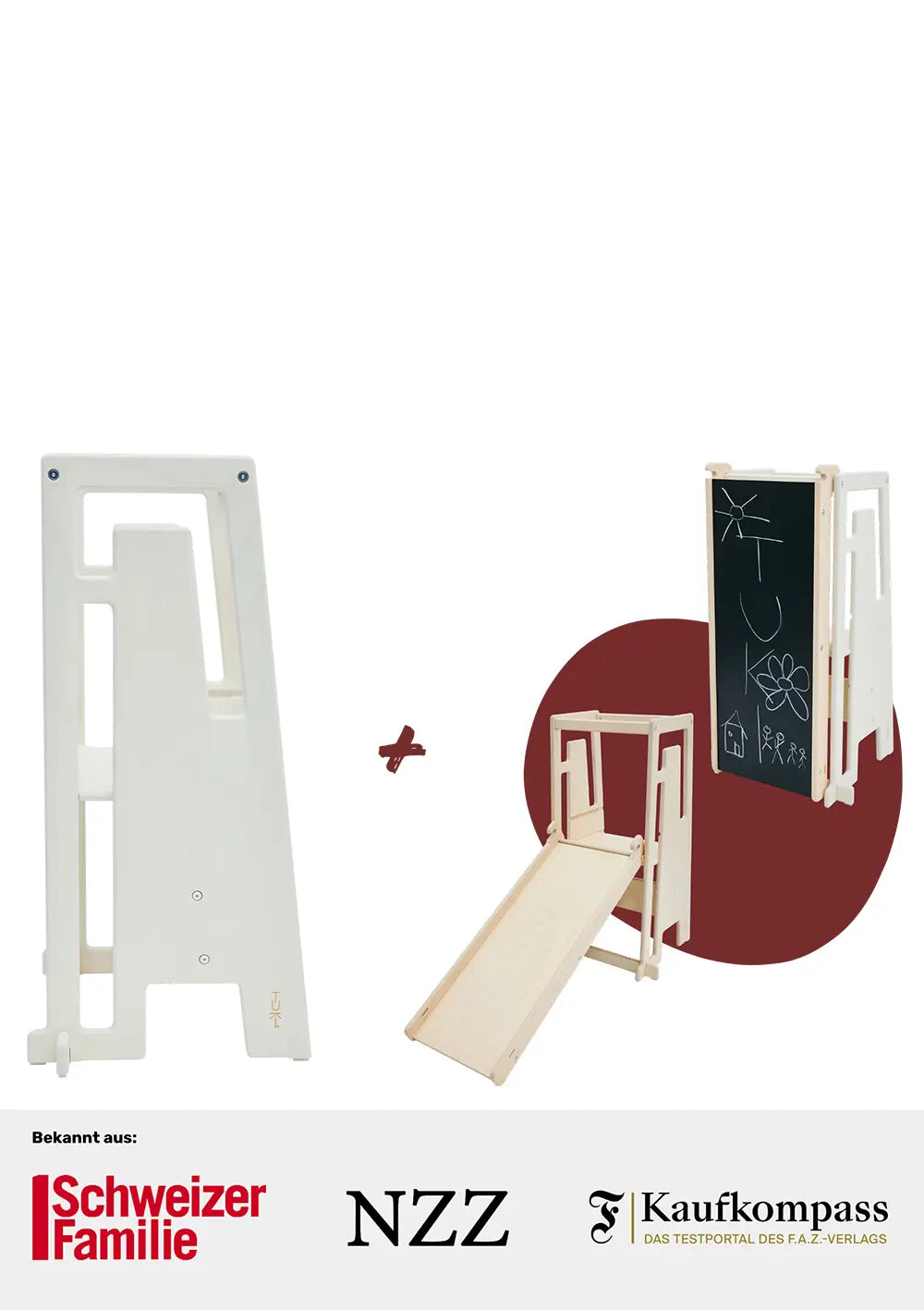 Tuki Entdeckerset Birke Whitewash Lernturm + Rutsche mit Maltafel