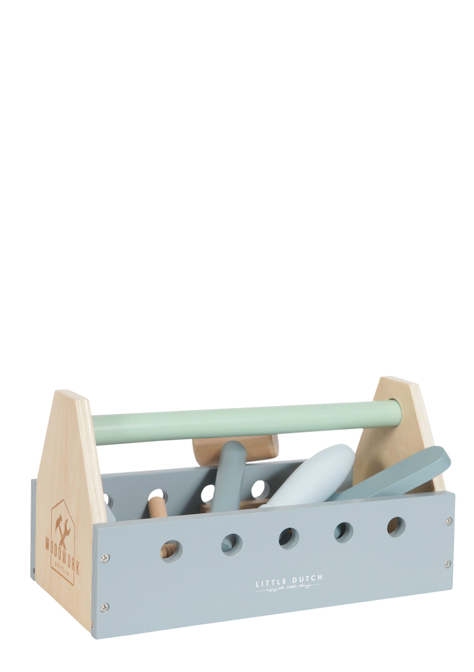 Holz Werkzeugkasten 20-teilig mint/blau