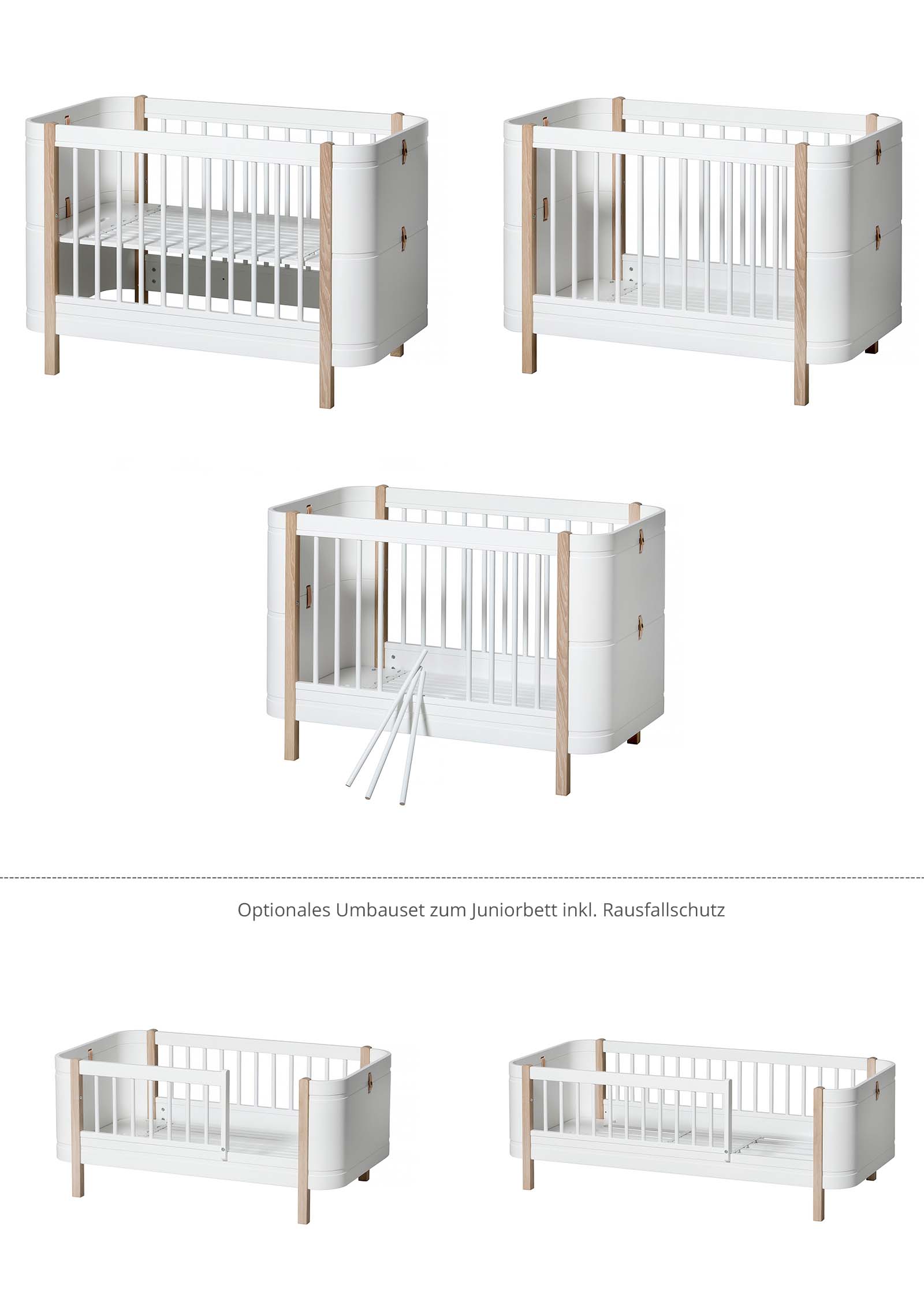 'Wood' Mini+ Babybett Weiss/Eiche